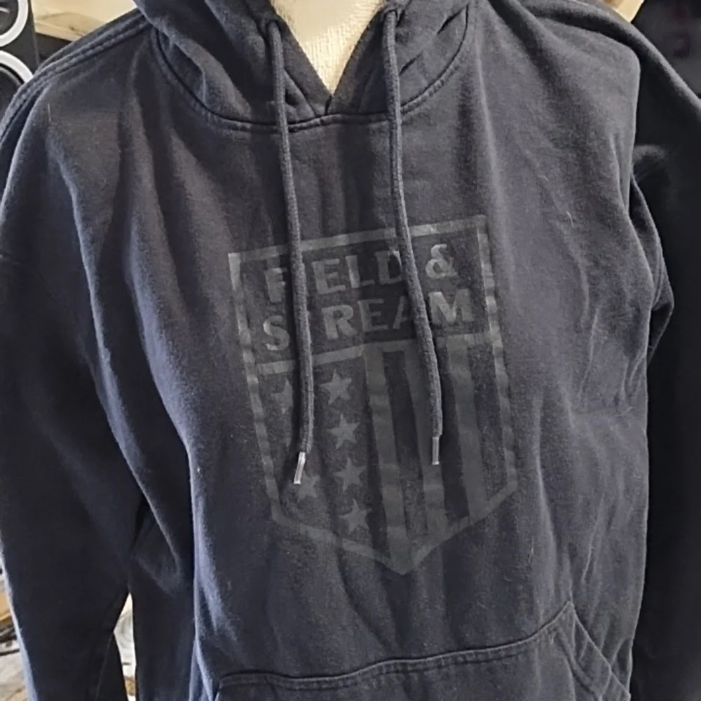 Sweater Hoodie Pull string hood pull over Faded Black FIELD AND STREAM sz Med